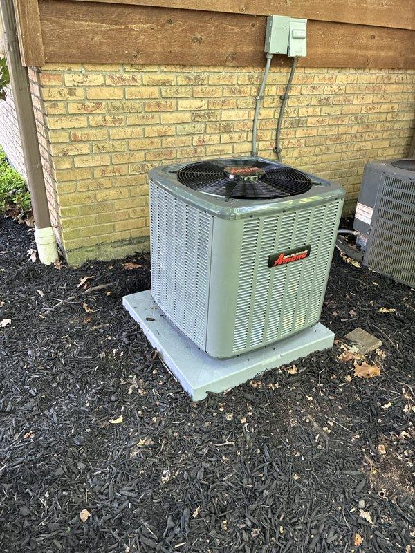 Completed installation of new 96% efficiency furnace and air conditioning system. New Amana condensing unit installed on concrete pad with proper electrical disconnect and conduit routing. System tested and verified operational with proper temperature differentials across refrigerant lines and equipment cycling correctly.