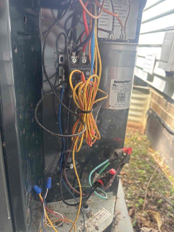 Completed comprehensive cooling maintenance on residential HVAC system, including electrical diagnostics using clamp meter to verify proper amperage and voltage readings on compressor circuit. Addressed customer concerns regarding dehumidifier noise and replaced air filter as requested. Inspected capacitor, wiring connections, and all major electrical components within condensing unit, confirming system operating within normal parameters at 0.57A draw.