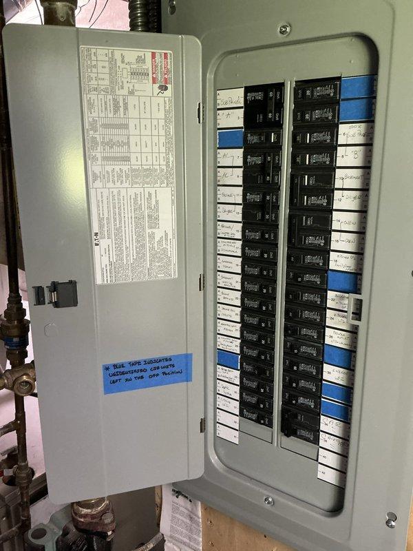 Conducted on-site evaluation for mini split installation options. Assessed existing electrical infrastructure including main panel and Sub Panel 'A', documenting current circuit breaker configuration and available capacity to determine feasibility and requirements for mini split system integration. Photographed electrical panels to support equipment sizing recommendations and installation planning.