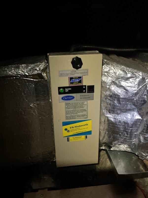 Completed comprehensive tune-up on residential HVAC system located in attic space, including Carrier air handler with electronic air cleaner. Performed standard maintenance procedures: inspected and tested all system components, verified proper operation of electronic air cleaner control panel, checked flexible ductwork connections for secure seals, examined condensate drainage system including PVC piping, and confirmed overall system functionality and airflow.