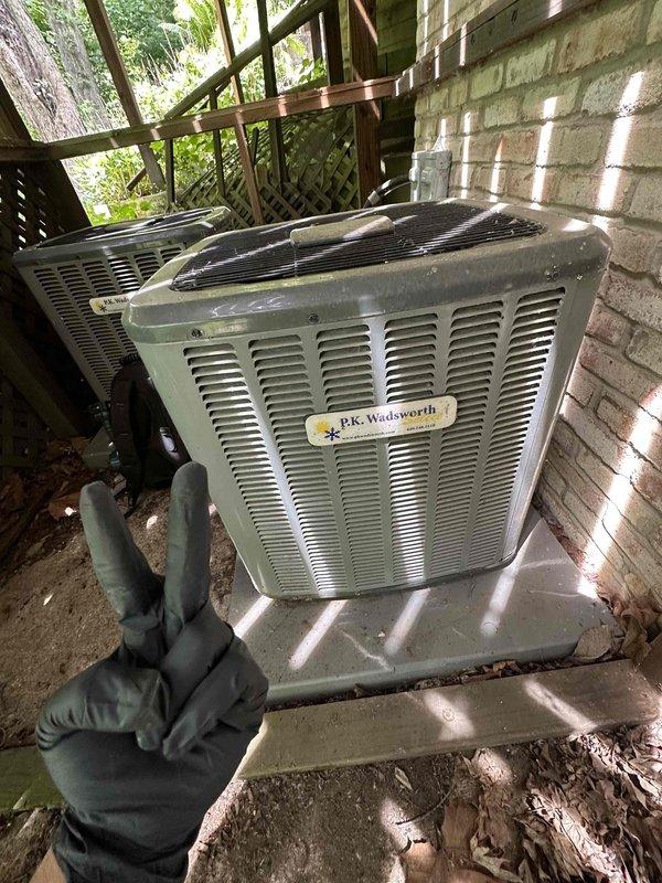 Completed scheduled cooling maintenance on two HVAC systems. Performed comprehensive inspection of outdoor condensing unit, verifying proper operation and clearing debris from base and surrounding area. Measured supply air temperature at ductwork register, confirming 44.6°F output and proper system cooling performance within manufacturer specifications.