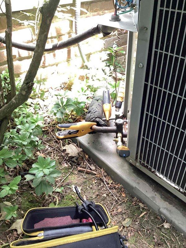 Completed routine cooling maintenance on residential heat pump system as part of ongoing service plan. Performed system diagnostics including temperature measurements showing supply air at 58.9°F, tested refrigerant pressures at service ports, and inspected outdoor condenser unit for proper operation. Customer declined optional electrical inspection at time of service.