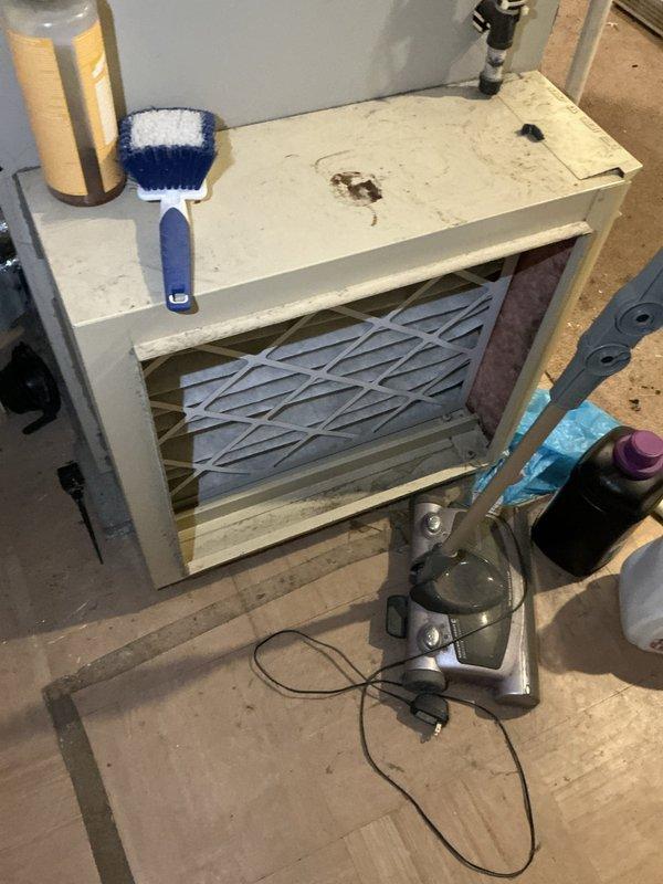 Completed full system replacement estimate for aging HVAC system from the 1980's. Assessed existing equipment including furnace, evaporator coil, ductwork, and filtration system in confined attic space, documenting current conditions and presenting multiple replacement options to customer.