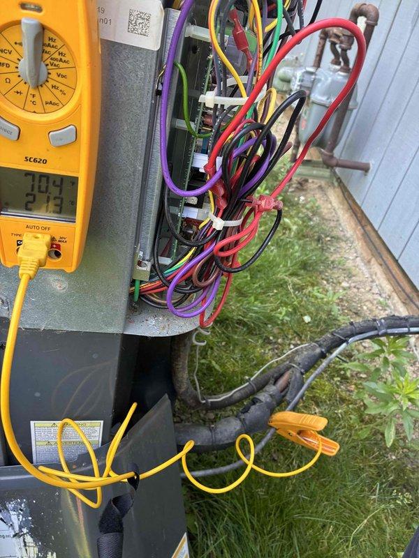 Completed scheduled preventive maintenance on residential cooling system. Performed comprehensive electrical diagnostics using clamp meter to verify amperage draw and voltage readings at outdoor unit, confirming proper compressor operation and electrical performance within manufacturer specifications. Inspected control board wiring connections, terminal blocks, and low-voltage thermostat circuits for secure connections and proper function. All system components operating normally with no deficiencies noted.