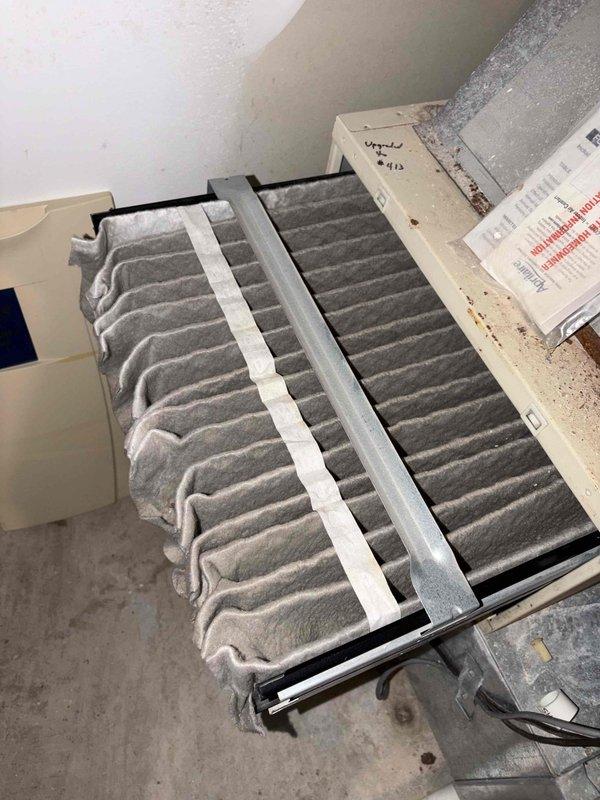 Completed preventive maintenance service on two residential cooling systems located in basement mechanical room. Performed comprehensive inspection of both Bryant HVAC units, including air handlers, condensate drain lines, and associated ductwork. Identified and addressed severely clogged air filter with excessive dust accumulation showing significant airflow restriction. Replaced dirty filter to restore proper system airflow and efficiency. Inspected PVC condensate drain lines, ductwork connections, and electrical components on both systems. Verified proper operation of cooling equipment, checked refrigerant levels, and ensured all safety controls functioning correctly. Both systems returned to optimal operating condition following maintenance procedures.