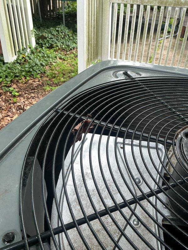 # HVAC Service Report: No Cooling - Residential AC Unit

## Service Call Summary

Responded to service call for 2-year-old outdoor air conditioning unit with no cooling operation. Upon arrival, performed comprehensive diagnostic evaluation of condenser unit to identify cause of system failure.

## Diagnostic Procedures

Conducted visual inspection of outdoor condenser unit, noting overall equipment condition and checking for obvious signs of damage or component failure. Examined fan assembly and protective grille for obstructions or mechanical issues. Inspected condenser coil fins for blockages, damage, or excessive debris accumulation that could restrict airflow and prevent proper heat exchange.

Verified electrical connections at unit and checked for tripped breakers or disconnected power supply. Tested capacitor function to ensure proper motor operation. Evaluated fan motor operation and blade rotation. Measured refrigerant pressures on both high and low sides of system to determine