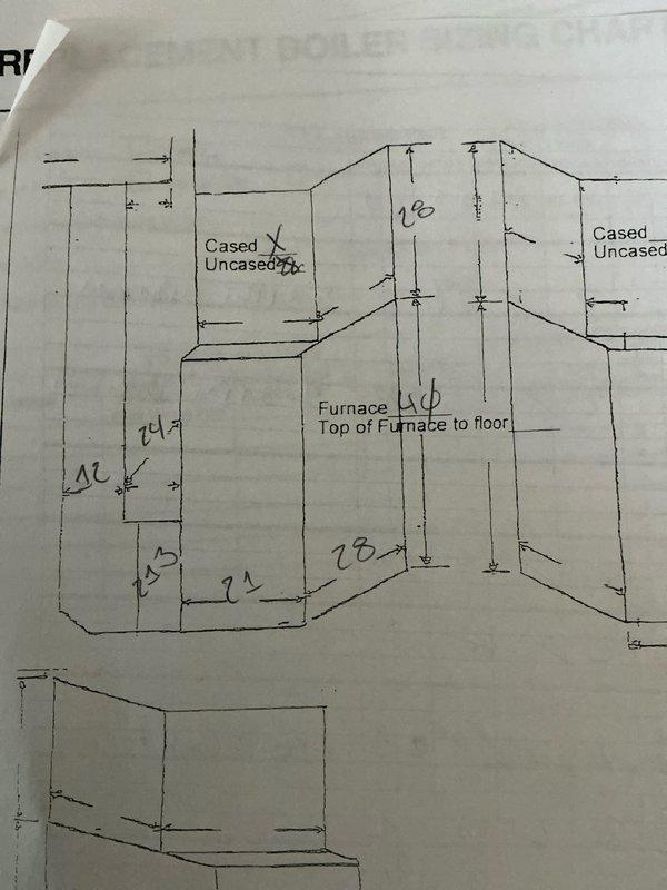 Completed HVAC system replacement in residential basement utility area, including installation of new air conditioning unit and indoor evaporator coil. Performed site assessment and measurements to determine proper equipment sizing and placement for additional AC system add-on, creating field sketches documenting furnace clearances, ductwork configurations, and cased/uncased coil specifications to ensure code-compliant installation.