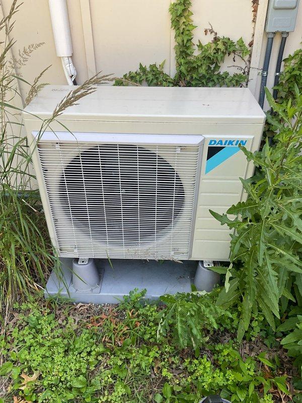 Completed comprehensive tune-up service on Daikin ductless mini-split system, including outdoor condenser unit and indoor air handler located in attic space. Performed standard maintenance procedures, inspected all components for proper operation, and discussed membership plan options with customer upon completion.