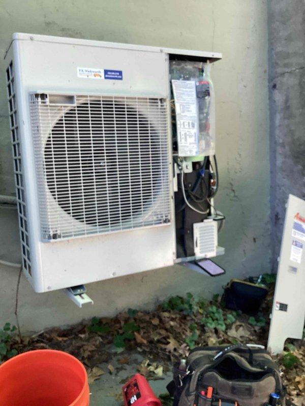 # HVAC Maintenance Report

Completed first-year cooling maintenance on Amana heat pump system as part of annual preventive maintenance program. Performed comprehensive inspection of outdoor condenser unit and indoor furnace/air handler assembly. Cleaned debris accumulation from base of outdoor unit, checked electrical connections and disconnect, and verified proper operation of both indoor and outdoor components. All system labels and specifications were documented, and unit was confirmed to be operating within normal parameters for the cooling season.
