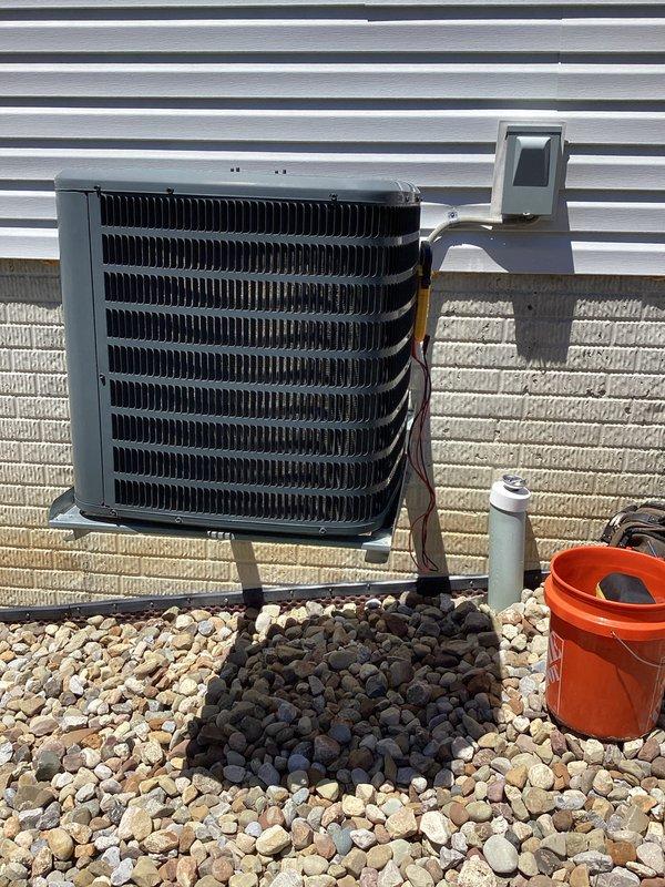 Completed routine cooling system maintenance on residential HVAC unit, including inspection of indoor air handler components and outdoor condenser unit. Customer requested noise-cancelling pads be installed on equipment to reduce operational sound levels; noted for future service scheduling.