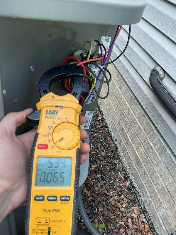 Completed annual preventative maintenance on residential air conditioning system as part of recurring maintenance program. Performed comprehensive system diagnostics including supply air temperature verification at 64°F and electrical measurements showing 33.2 amp draw at outdoor condensing unit. Inspected all electrical connections at outdoor disconnect, confirmed proper wire terminations, and verified system operating within manufacturer specifications.