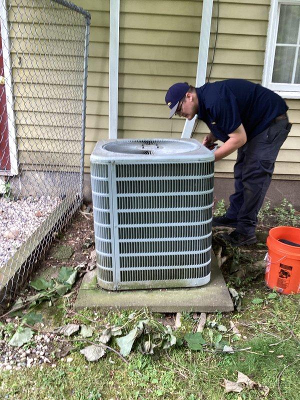 Completed routine cooling maintenance on residential split HVAC system as part of ongoing preventative maintenance program. Performed comprehensive inspection of indoor furnace unit in basement and outdoor condensing unit, verified proper operation of all components, and documented system condition with photographs. All equipment found to be operating within normal parameters with no immediate service needs identified.