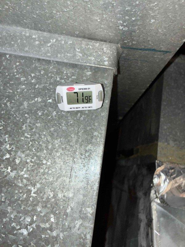 Completed scheduled preventive maintenance on residential cooling system as part of ongoing service agreement. Performed comprehensive inspection of furnace and air handler unit, verified proper airflow through ductwork, and measured supply air temperature at 71.9°F to confirm system operation within manufacturer specifications. All components found operating normally with no deficiencies noted.