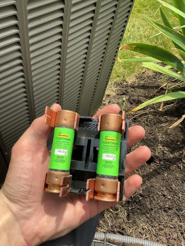 Completed scheduled preventive maintenance on residential Lennox cooling system. Inspected and tested electrical components including fuses, which were found in good working condition with proper 250V ratings. Verified unit operation, checked refrigerant levels, cleaned condenser coils, and confirmed all mechanical and electrical systems functioning within manufacturer specifications.