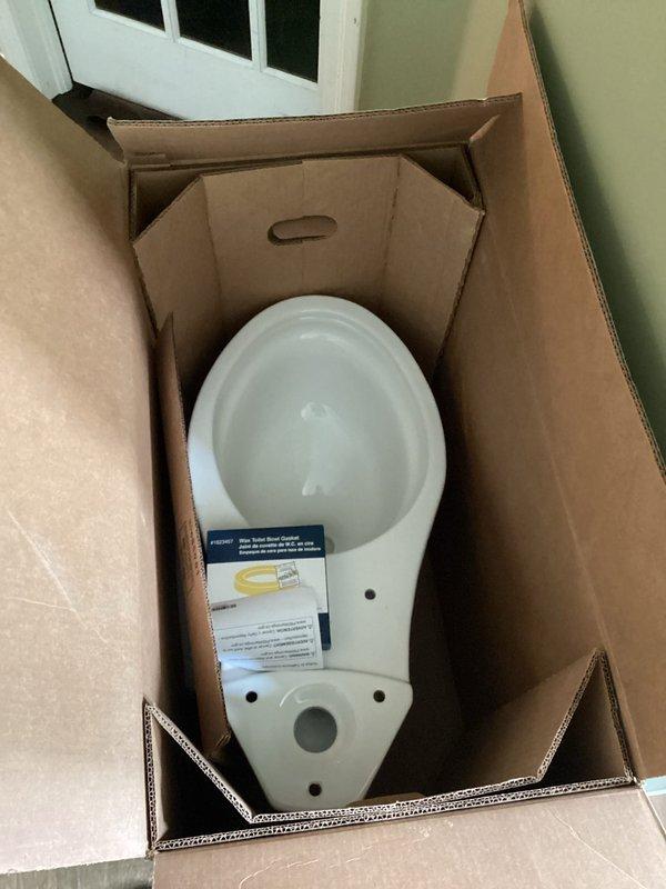 Provided quote for toilet installation at customer's request. Assessed existing bathroom layout and plumbing configuration to determine installation requirements. New toilet fixture was delivered and ready for installation, with all necessary mounting hardware included in packaging.