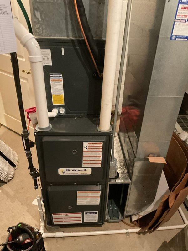 Completed comprehensive four-system cooling tune-up service on residential HVAC equipment. Performed standard maintenance procedures including inspection of furnace unit, ductwork, condensate drainage system, and outdoor condenser components. Verified proper operation of electrical components including capacitor and contactor, inspected all wire connections, and documented system condition with photographic evidence for service records.