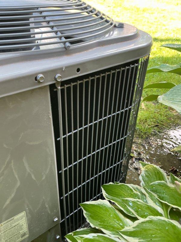 Completed routine cooling maintenance on residential air conditioning system. Inspected outdoor condenser unit, verified proper operation of contactor and dual run capacitor, checked all electrical connections and wire terminations for security, and confirmed system cycling properly. Unit operating within normal parameters with no issues found.