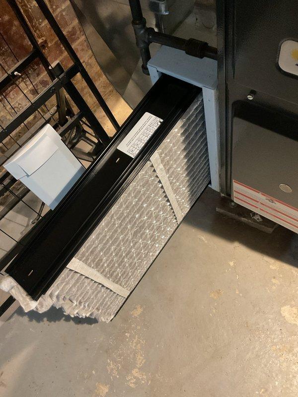 Completed scheduled preventive maintenance on residential HVAC cooling system. Inspected air handler unit in basement utility area, verified proper operation of all components, and confirmed supply air temperature at 48.0°F indicating adequate cooling performance. Checked filter condition, ductwork connections, and overall system integrity with no deficiencies noted.
