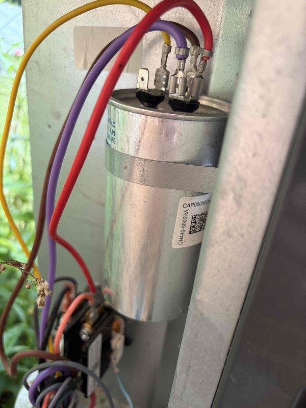Completed scheduled preventive maintenance on residential cooling system. Performed comprehensive inspection of outdoor condensing unit, including electrical components, capacitor, and contactor assembly. Verified all wire connections secure at capacitor terminals and contactor. Inspected condenser coil fins and fan assembly for proper operation. All components found operating within normal parameters with no immediate service needs identified. System tested and left in proper working condition.