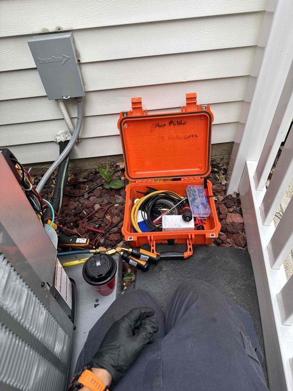 Responded to service call for air conditioning system that would not shut off, marking the seventh visit since installation in February. Upon arrival, performed diagnostic testing of thermostat operation and system cycling, verifying temperature differential between setpoint and actual room temperature. Investigated reported issue with bypassed mitigation board and inspected system wiring and control connections at both indoor and outdoor units. Utilized manifold gauges to check refrigerant pressures and system performance, confirming proper cooling operation but identifying control circuit malfunction preventing proper system shutdown at thermostat call satisfaction.