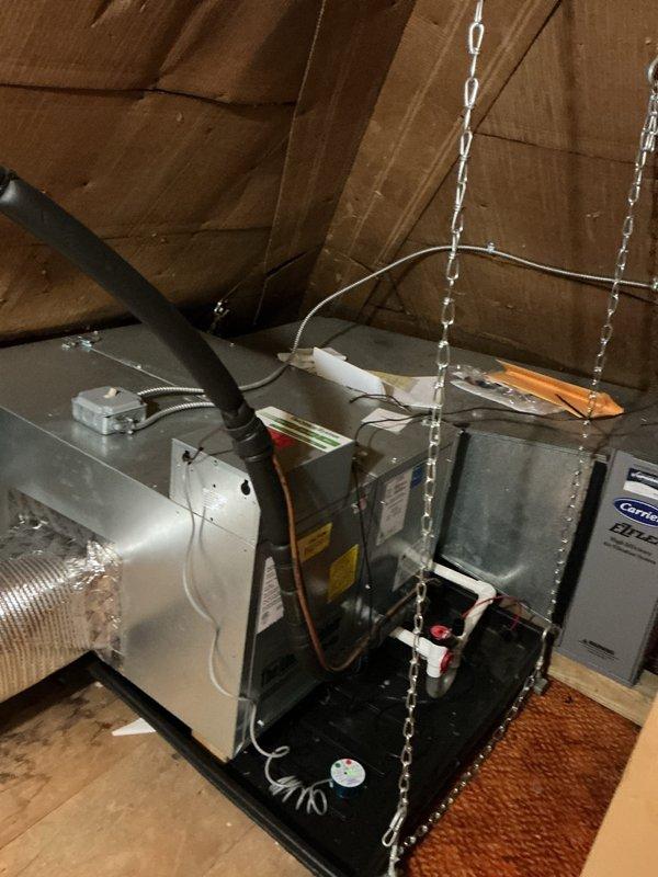 Completed scheduled cooling maintenance on a dual-zone HVAC system, servicing both the attic-mounted horizontal air handler unit and the exterior condenser unit. Performed comprehensive inspection of all components including refrigerant lines, electrical connections, ductwork, condensate drainage systems, and verified proper operation of both units with no deficiencies noted.