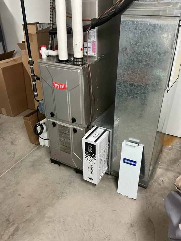 Completed seasonal cooling maintenance on dual HVAC systems as part of ongoing preventative maintenance program. Performed comprehensive inspection and servicing of Bryant furnace with integrated cooling system, including air handler components, ductwork, and associated humidification equipment. Verified proper operation of all mechanical and electrical components, checked refrigerant levels, cleaned condensate drainage systems, and confirmed optimal airflow throughout both systems to ensure efficient cooling performance for the upcoming season.