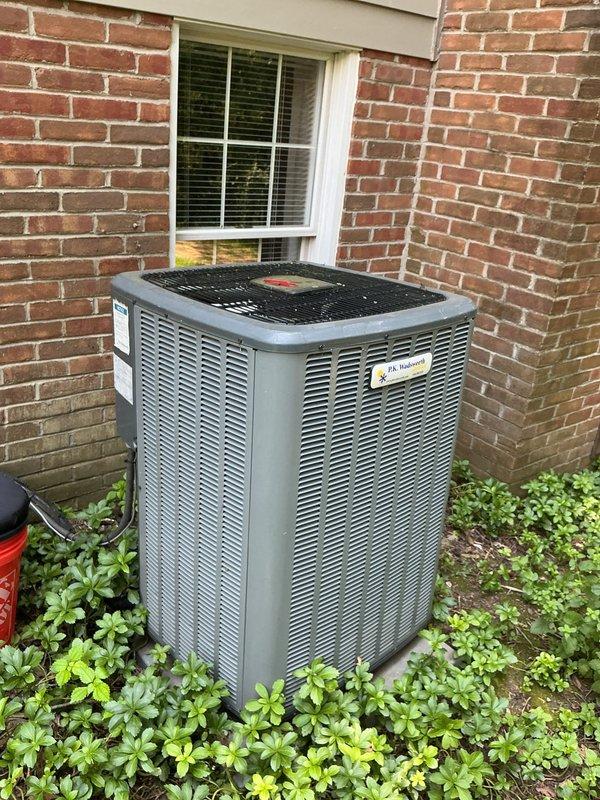 Completed annual preventative maintenance tune-up on residential air conditioning system. Performed comprehensive inspection of outdoor condensing unit, verified proper operation of all components, and measured system capacitance reading of 30.0 MFD with line voltage at 705.79 using digital multimeter. Unit operating within normal parameters with no issues found; system confirmed ready for cooling season.