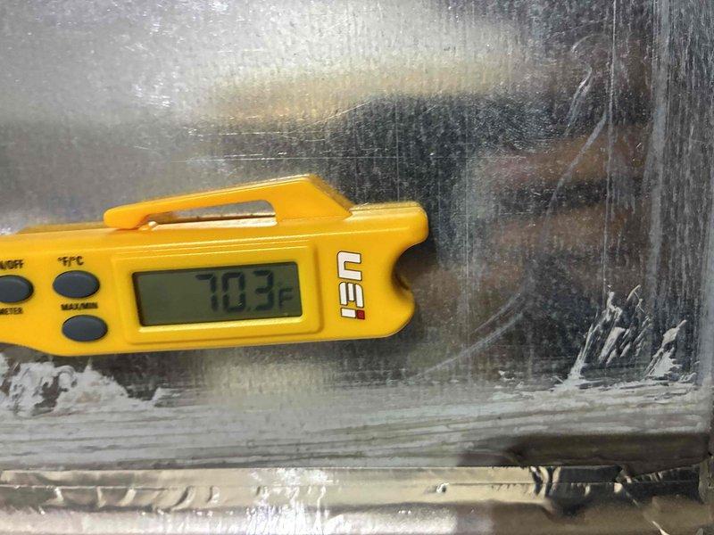 Completed comprehensive cooling system maintenance inspection. Performed temperature diagnostics on exterior condensing unit components, recording surface temperatures to verify proper heat transfer and system operation. Inspected return air grille and ductwork, confirming proper airflow path and verifying all ventilation components are clean and unobstructed for optimal system performance.