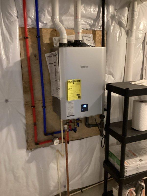 Performed routine maintenance on tankless water heater system by cleaning the inlet filter to restore proper water flow and system efficiency. Inspected all plumbing connections, PEX supply lines, brass fittings, and pressure gauges to ensure system was operating within normal parameters upon completion.