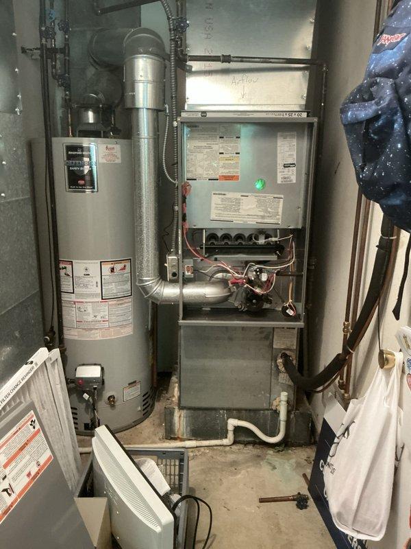 Completed full system evaluation and provided replacement options for aging HVAC equipment showing significant wear and deterioration. Documented existing furnace with compromised cabinet integrity, deteriorated insulation, and accessible internal components, along with water heater and associated venting systems requiring attention for complete system upgrade planning.