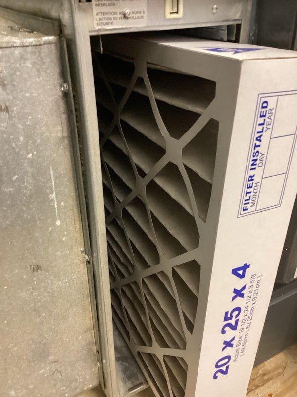 Completed annual cooling maintenance visit on multi-zone HVAC system as part of recurring preventative maintenance plan. Performed comprehensive inspection of furnace and air handler units located in basement utility area, verified proper operation of all cooling components, and documented system conditions with photographs. Confirmed 20x25x4 air filter was clean and properly installed in air handler housing, checked all visible electrical connections and PVC drainage lines for proper configuration, and verified equipment labels and safety interlocks were intact and functioning correctly.