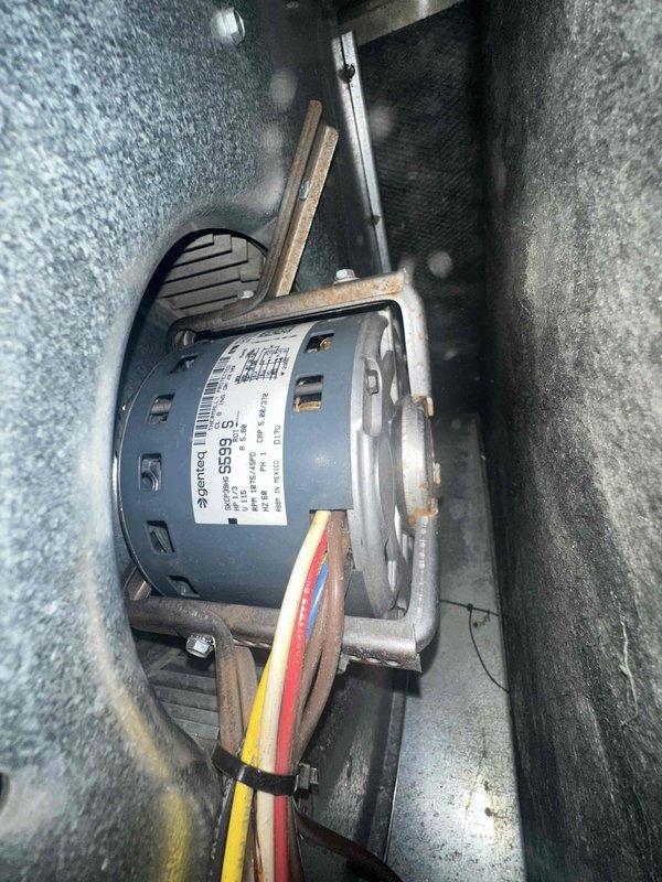 Completed cooling season tune-up on residential HVAC system. Inspected blower motor assembly, gas valve connections, and electrical wiring for proper operation and safety. All components found in serviceable condition with normal wear patterns; system operating within manufacturer specifications.