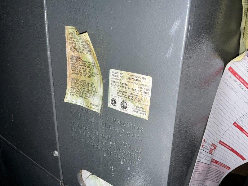 Conducted diagnostic evaluation of existing HVAC system in basement utility area. Assessed current equipment condition, documented system specifications and manufacturer information from unit labels, and provided customer with replacement options based on findings. Repair diagnostic fee applied to service call.