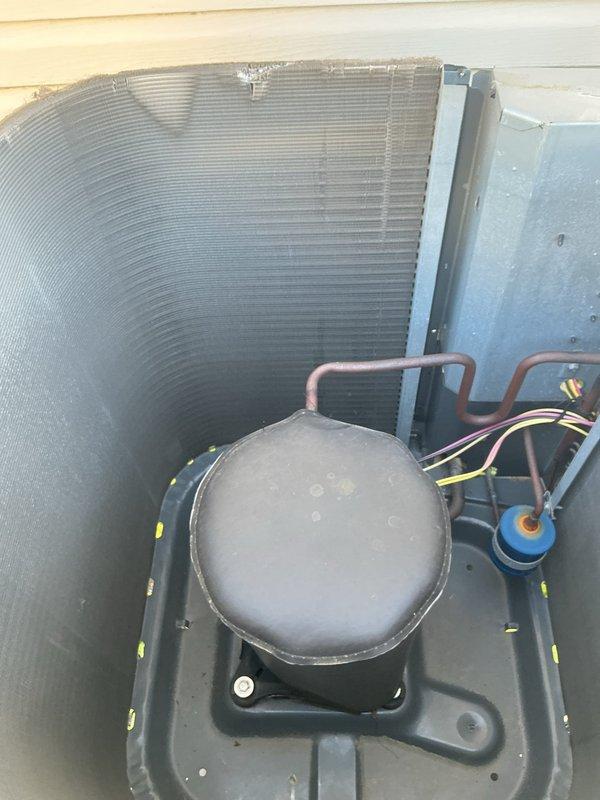 Completed comprehensive HVAC tune-up on outdoor condensing unit, including visual inspection of condenser coil, compressor, capacitor, and refrigerant lines. Performed electrical diagnostics using digital multimeter to verify proper voltage and amperage readings, confirming all components operating within manufacturer specifications.
