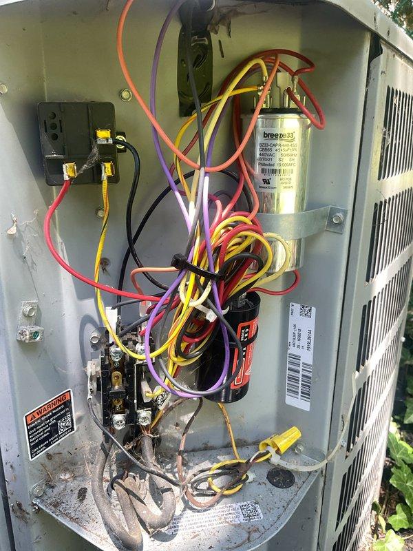 Returned to site to complete replacement of condenser fan motor and run capacitor on 2.5 ton Concord condensing unit. Successfully installed new components, verified proper electrical connections, tested system operation, and confirmed unit is running within manufacturer specifications.