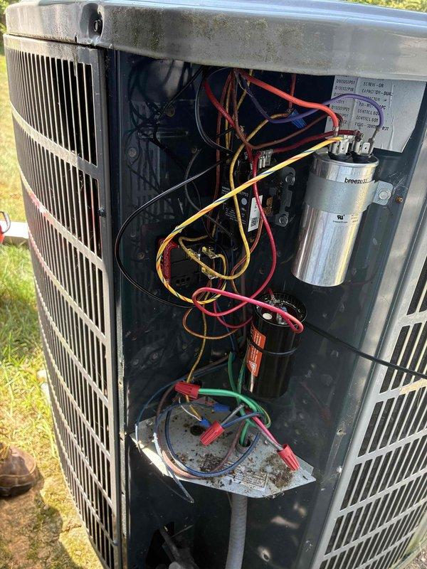 Responded to no cooling complaint on upstairs AC unit. Upon inspection, diagnosed system issue and verified refrigerant temperatures reading 23°F at evaporator coil. Inspected outdoor condensing unit, checked electrical components including capacitor and compressor connections, and restored proper system operation.