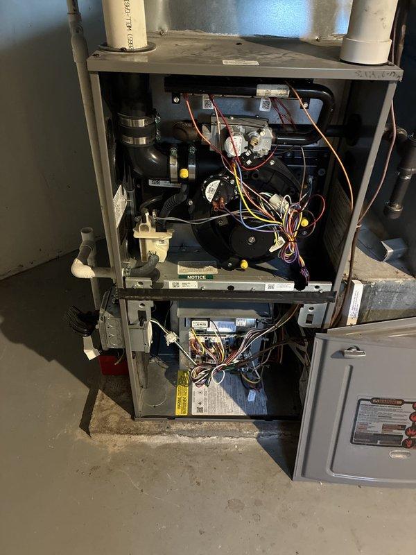 Conducted system evaluation for residential HVAC unit experiencing no cooling condition. Performed comprehensive inspection of furnace and air handler components, including compressor, evaporator coil assembly, refrigerant lines, and electrical connections. Documented existing equipment configuration and condition through detailed photography of internal components and installation layout in crawl space area. Presented replacement options to customer, who indicated they will be obtaining additional estimates before proceeding with system replacement.