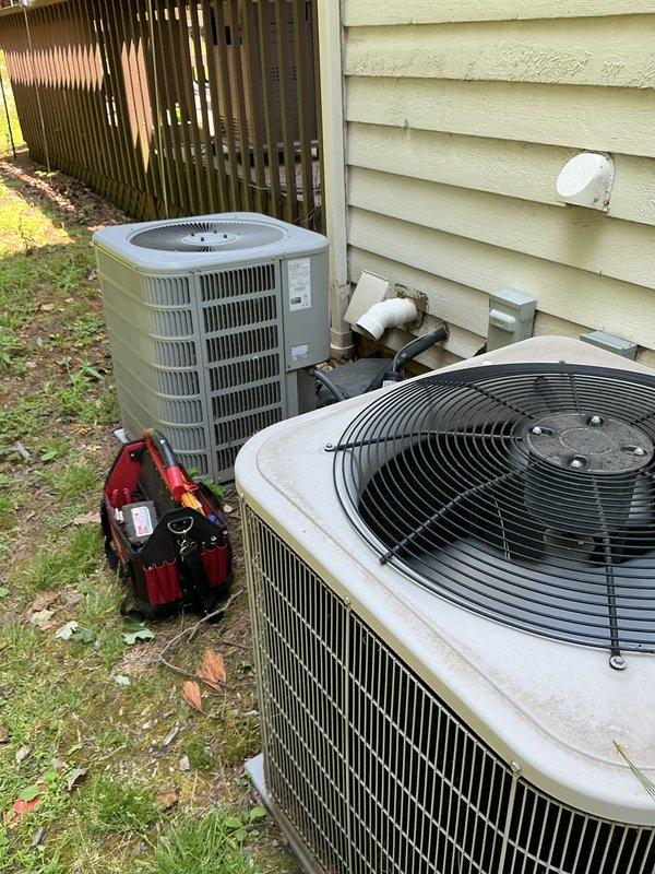 Responded to service call for 9-year-old air conditioning system operating at reduced capacity. Upon arrival, performed comprehensive diagnostic evaluation of outdoor condensing units and associated components. Conducted thorough inspection of electrical connections, refrigerant levels, and compressor operation. Verified thermostat functionality and temperature control settings to ensure proper system communication. Examined condenser coils for debris accumulation and airflow restrictions that could impact cooling efficiency. Tested capacitor performance and amp draw on compressor and fan motor to identify potential component degradation. Cleaned condenser unit and removed obstructions affecting heat exchange capability. System restored to full operational capacity with improved airflow and cooling performance.