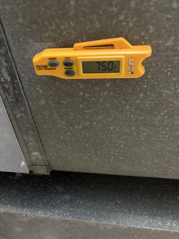 Completed cooling tune-up on Carrier furnace system with air handler in basement utility area. Performed standard maintenance inspection, verified system operation, and recorded supply air temperature of 75.0°F at the ductwork. All equipment functioning properly with no issues identified during the service visit.