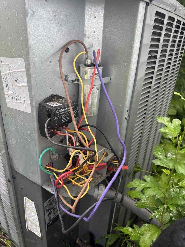 Responded to service call for 11-year-old air conditioning system experiencing inconsistent operation. Upon arrival, performed comprehensive diagnostic evaluation using CoreSense testing equipment to assess electrical components and system performance. Inspection revealed potential issues with capacitor and associated wiring connections. Conducted thorough cleaning and maintenance of outdoor condenser unit, including coil cleaning to improve heat transfer efficiency and system performance. All electrical connections were inspected and secured to ensure reliable operation.