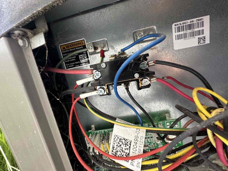 Completed scheduled HVAC cooling system maintenance on residential unit. Performed comprehensive inspection of air handler components, verified electrical connections at terminal blocks, and documented system temperatures with supply air reading of 47.4°F, confirming proper cooling operation and airflow performance.