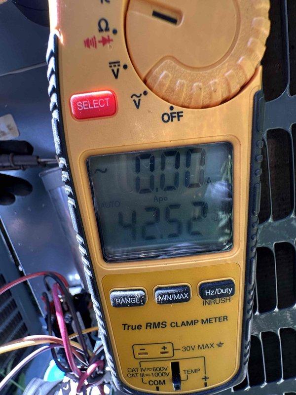 # HVAC Cooling Maintenance - Two Systems

Completed comprehensive preventive maintenance service on two cooling systems. Performed thorough inspection of electrical components including contactors, terminal connections, and wiring integrity. Verified proper voltage readings and measured amperage draw on compressor circuits using clamp meter, confirming system operating within manufacturer specifications at 4.252 amps DC. Inspected all electrical connections at contactor assembly, ensuring secure terminations on 600V rated wiring. All components found in good working condition with no immediate repairs required. Systems tested and left operating normally.
