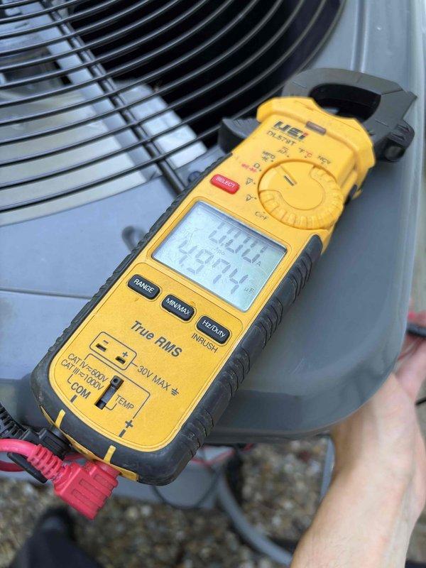 Completed comprehensive HVAC maintenance on two cooling systems, performing electrical diagnostics with clamp meter to verify proper amperage and system performance. Inspected and tested electrical disconnects and fuses at both units, confirming all components were functioning within manufacturer specifications and systems were operating safely and efficiently.