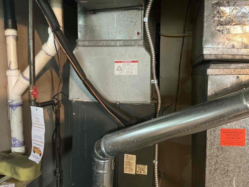 Performed comprehensive diagnostic evaluation and provided replacement options for aging R22 residential HVAC system. Documented existing furnace and air handler configuration in basement mechanical room, including ductwork connections, electrical conduit, and associated plumbing infrastructure. Presented customer with equipment replacement alternatives due to obsolete R22 refrigerant system and applied diagnostic fee toward potential system upgrade.