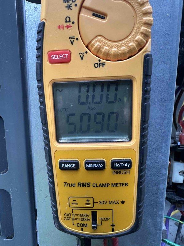 Completed preventative maintenance on HVAC cooling system. Performed electrical diagnostics using clamp meter, recording amperage draw of 288A and voltage reading of 50.9V to verify proper system operation and component performance. Replaced heavily contaminated air filter with new filter to restore proper airflow and system efficiency.