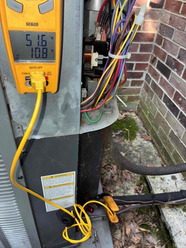 # HVAC Cooling System Maintenance

Performed comprehensive preventive maintenance on outdoor air conditioning condenser unit as part of ongoing recurring service agreement. Conducted electrical diagnostics using digital multimeter to verify proper voltage and amperage readings at the disconnect box, confirming system electrical integrity. Inspected control wiring including power and low-voltage connections, verifying all wire terminations were secure and properly configured. Measured system operating parameters to ensure equipment was functioning within manufacturer specifications. Cleaned debris and organic material from unit base and surrounding area to maintain proper airflow and prevent potential drainage issues. Verified refrigerant line connections and inspected coil condition. System operating normally with no deficiencies noted upon completion of scheduled maintenance visit.