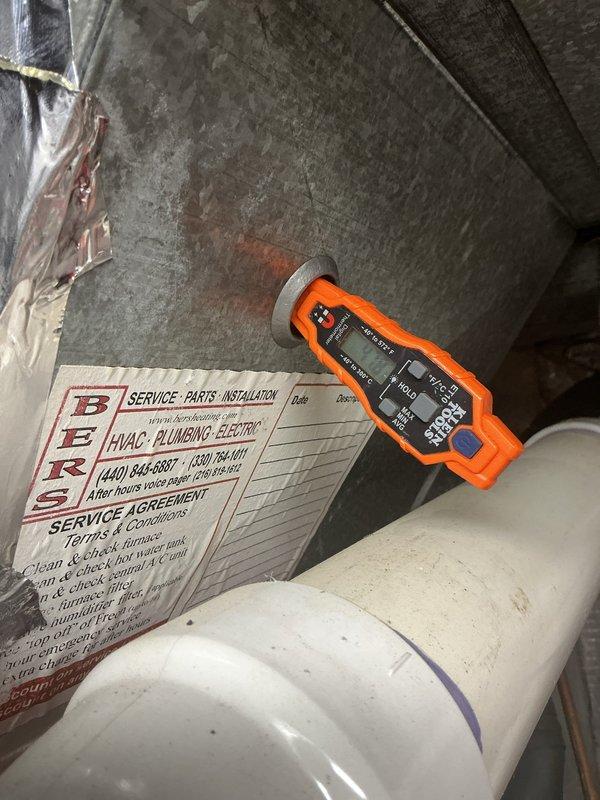 Completed scheduled cooling system maintenance visit. Performed comprehensive system diagnostics using digital testing equipment to measure refrigerant line temperatures and verify proper system operation. All readings were within normal operating parameters, with refrigerant lines showing appropriate temperature differential of 189°F, indicating proper heat transfer and system efficiency. Inspected insulation integrity on refrigerant lines and confirmed adequate coverage with no significant deterioration requiring immediate attention.