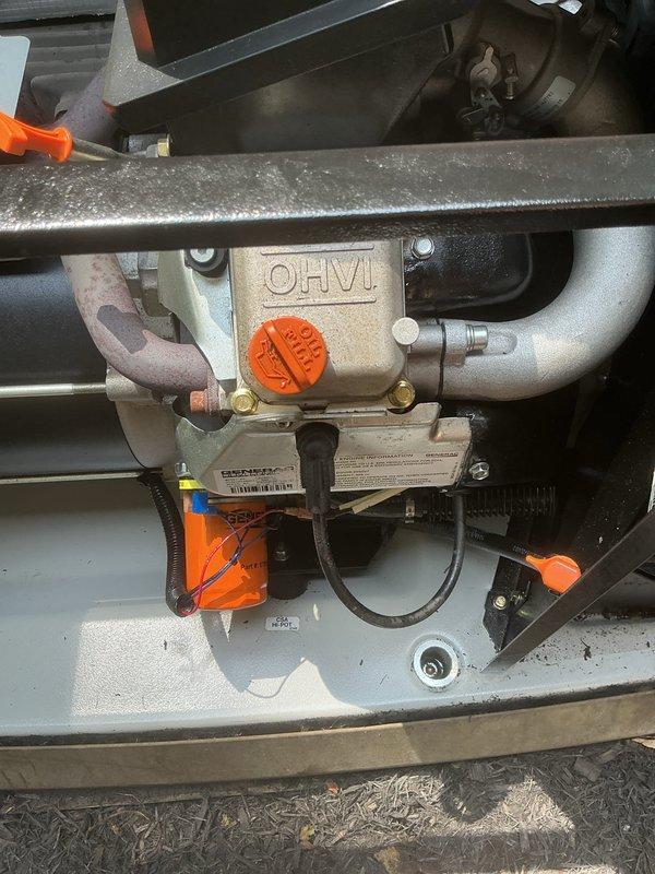 Responded to service call for generator with reported leak. Upon arrival, performed visual inspection of unit exterior and internal components. Inspected gas valve assembly, control mechanisms, piping connections, and surrounding equipment for signs of fuel or fluid leakage. Examined refrigerant lines, copper piping, and all connection points. Documented equipment condition through photographs for service records. Unit found to be outdoor installation positioned against building structure with adequate clearance and ventilation.