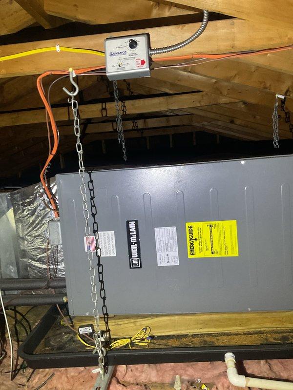 Completed routine cooling maintenance on residential HVAC system located in attic space. Accessed air handler unit via ladder, replaced air filter with correct size per customer request, and performed comprehensive system inspection. Installed CoreSense diagnostic equipment on Copeland scroll compressor to verify operational performance, checked all electrical connections, inspected capacitor condition, and confirmed proper system operation with all parameters within normal range.