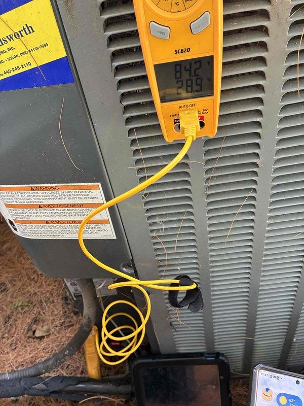 Completed scheduled cooling system maintenance on outdoor condensing unit. Performed electrical diagnostics using digital multimeter to verify proper voltage and amperage readings across system components. Inspected and tested capacitor, control board connections, and all electrical wiring for proper operation. All readings within manufacturer specifications. Unit operating normally with no deficiencies noted.